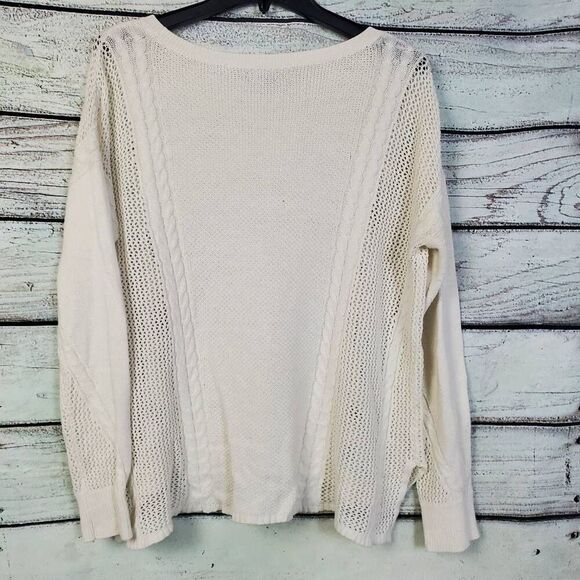 American Eagle Outfitters Women's Cream Sweater M Cable Knit Mesh Panel Long Sle - Picture 3 of 6